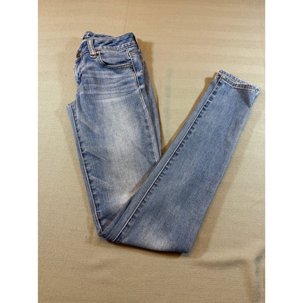 American Eagle Stretch Jegging Light Wash Blue Jeans Womens Size 0 X-Long 1913